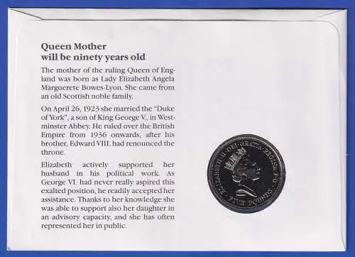 Numisbrief Queen Mom 5₤-Gedenkmünze u. Marken Großbritannien Mi-Nr. 1275-78 ET-O