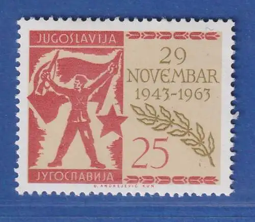 Jugoslawien 1963 20.Jahrestag der 2. Sitzung der AVNOJ Jajce Mi.-Nr.1063 **/ MNH