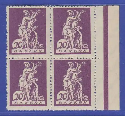 Bayern 1920 Abschied 20Pfg gute TYPE II Mi.-Nr. 181 II 4er-Block postfrisch **