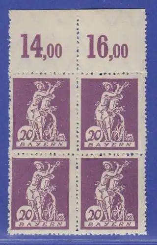 Bayern 1920 Abschied 20Pfg gute TYPE II Mi.-Nr. 181 II OR4er-Block postfrisch **