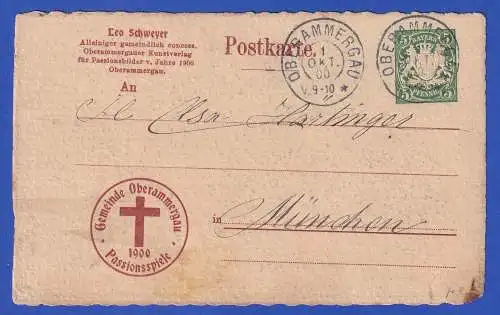 Bayern 1900 Privatganzsache Passionsspiele Oberammergau gel. nach München