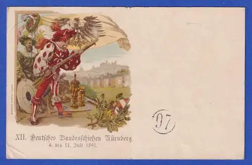 Bayern 1897 Privatganzsache XII. Bundesschießen Nürnberg gel. innerorts