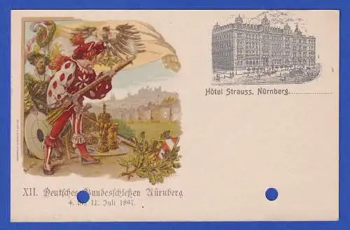 Bayern 1897 Privatganzsache XII. Bundesschießen Nürnberg Hotel Strauss ungebr.