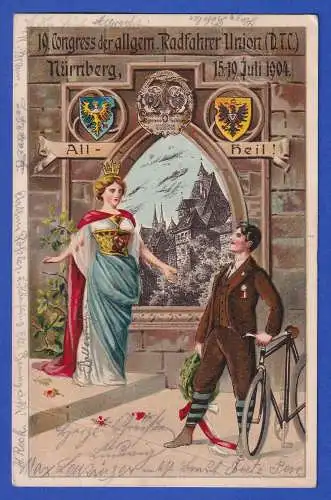 Bayern 1904 Privatganzsache 19. Radfahrerkongress Nürnberg gel. innerorts