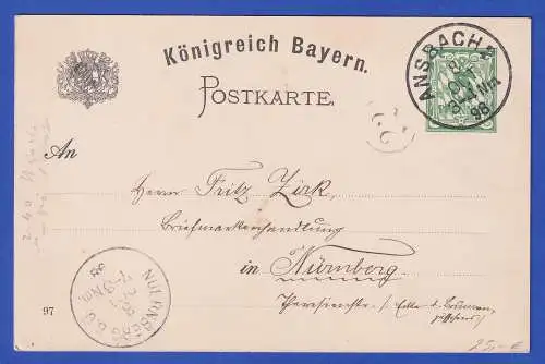 Bayern 1897 Privatganzsache X. Bayerisches Turnfest Ansbach gel. nach Nürnberg