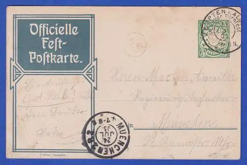 Bayern 1905 Privatganzsache 12. Bayerisches Turnfest Kempten gel. nach München