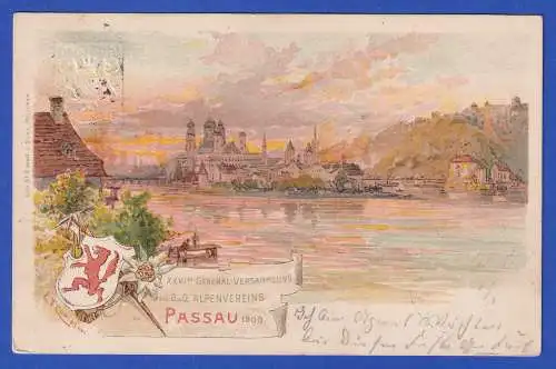 Bayern 1899 Privatganzsache Versammlung Alpenverein in Passau gel. nach München