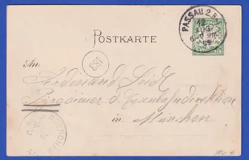 Bayern 1899 Privatganzsache Versammlung Alpenverein in Passau gel. nach München