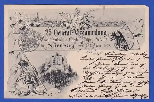 Bayern 1898 Privatganzsache Versammlung Alpenverein Nürnberg gel. nach Oelsnitz