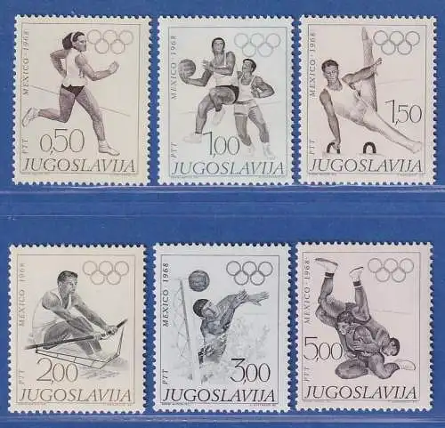 Jugoslawien 1968 Olympische Sommerspiele, Mexico-City  Mi.-Nr.1290-1295 **/ MNH