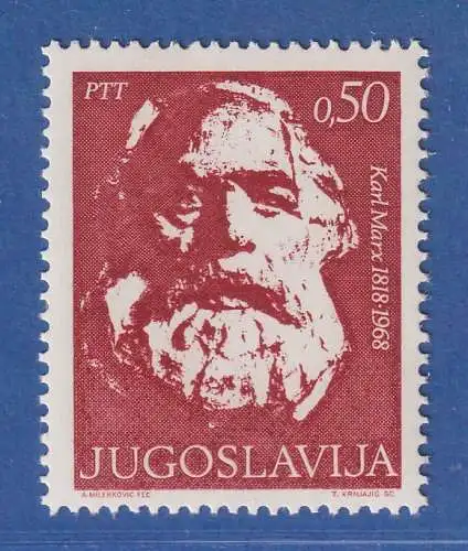 Jugoslawien 1968 150. Geburtstag von Karl Marx Mi.-Nr.1305 **/ MNH