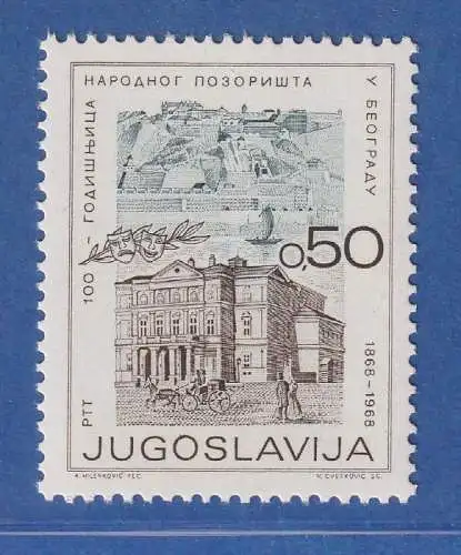 Jugoslawien 1968 100 Jahre Serbisches Nationaltheater Mi.-Nr.1306 **/ MNH