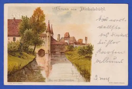 Bayern 1898 Privatganzsache Gruß aus Dinkelsbühl Stadtmühle gel. nach Nürnberg