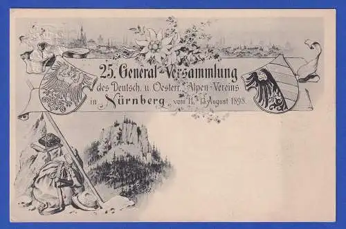 Bayern 1898 Privatganzsache Generalversammlung Alpenverein in Nürnberg gestemp.