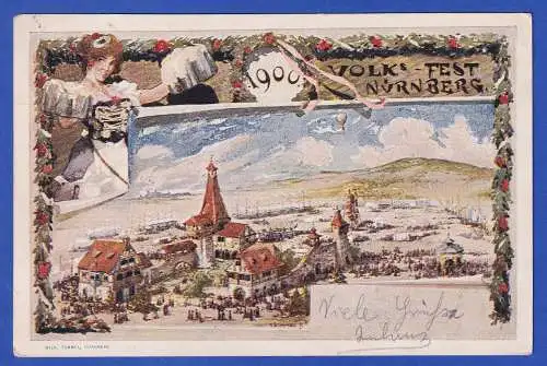 Bayern 1900 Privatganzsache Volksfest Nürnberg gelaufen nach Frankfurt/M.