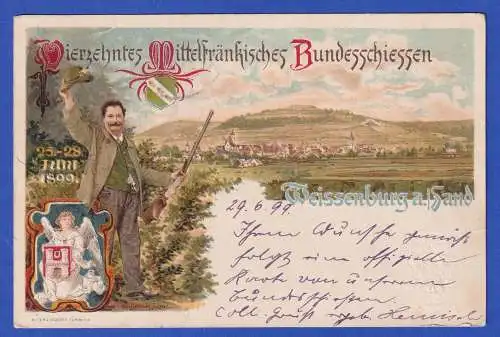 Bayern 1899 Privatganzsache Mfr. Bundesschießen Weissenburg gel. nach Nürnberg