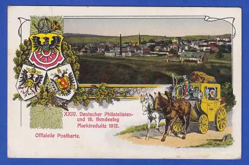 Bayern 1912 Privatganzsache XXIV. Philatelistentag Marktredwitz gel. n. Stettin