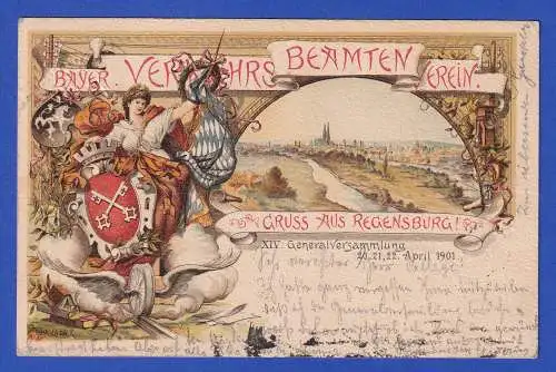 Bayern 1901 Privatganzsache Regensburg Verkehrsbeamtenverein-Vers.nach Nürnberg