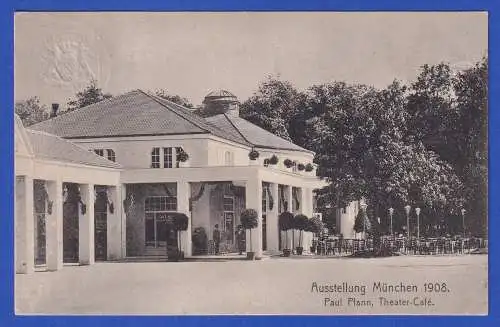 Bayern 1908 Privatganzsache Ausstellung München Theater-Café gel. nach Weissbach