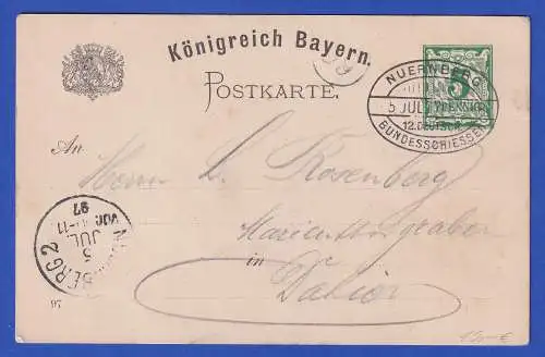 Bayern 1897 Privatganzsache XII. Bundesschießen Nürnberg gelaufen innerorts