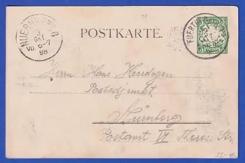 Bayern 1898 Privatganzsache Kirchweih Fürth (Färdder Kärwa) gel. nach Nürnberg