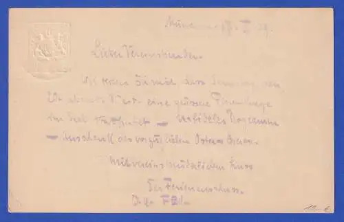 Bayern 1909 Privatganzsache Einladungsdrucksache des AGV München gel. innerorts