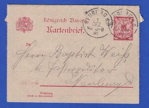 Bayern 1892 Privatganzsache Kartenbrief Ersttags-Beleg vom 1. Dezember 1892
