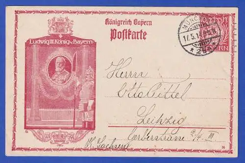 Bayern 1914 Privatganzsache Postkarte König Ludwig III. gelaufen nach Leipzig