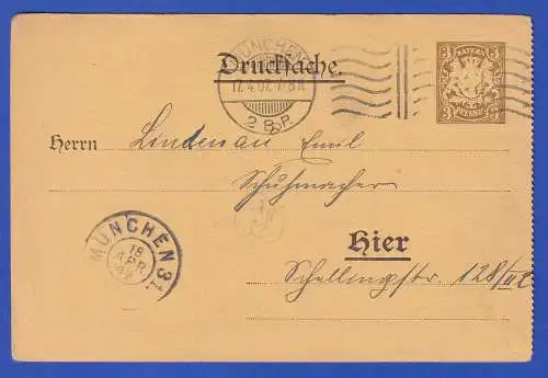 Bayern 1907 Privatganzsache Drucksache Wahlbenachrichtigung gel. in München