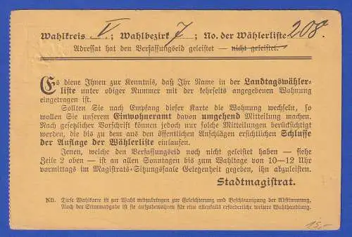 Bayern 1907 Privatganzsache Drucksache Wahlbenachrichtigung gel. in München