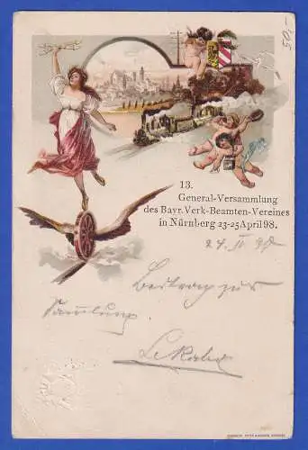 Bayern 1898 Privatganzsache Verkehrsbeamtenverein-Versammlung gel. n. Neuburg/D.