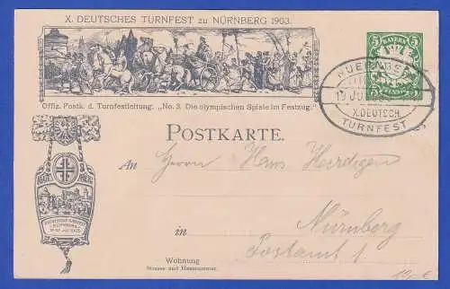 Bayern 1903 Privatganzsache X. Turnfest Nürnberg Festzug gel. innerorts