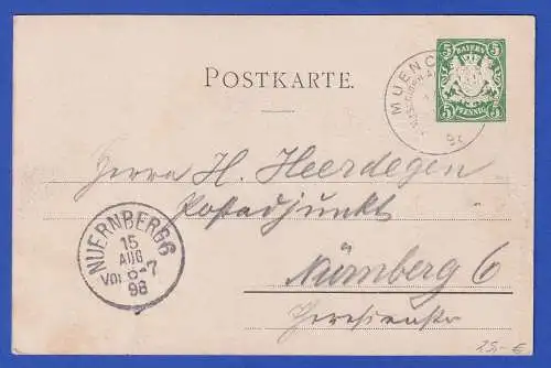 Bayern 1898 Privatganzsache Maschinenausstellung München gel. nach Nürnberg
