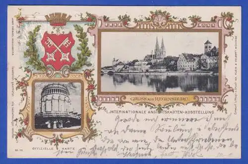 Bayern 1898 Privatganzsache Ansichtkarten-Ausstellung Regensburg gel. n. Amberg