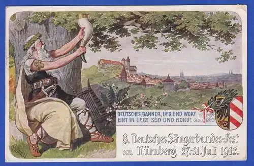 Bayern 1912 Privatganzsache VIII. Sängerbundfest Nürnberg gel. n. Hildburghausen