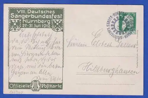 Bayern 1912 Privatganzsache VIII. Sängerbundfest Nürnberg gel. n. Hildburghausen