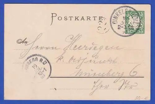 Bayern 1898 Privatganzsache Dinkelsbühl Rothenburger Tor gel. nach Nürnberg