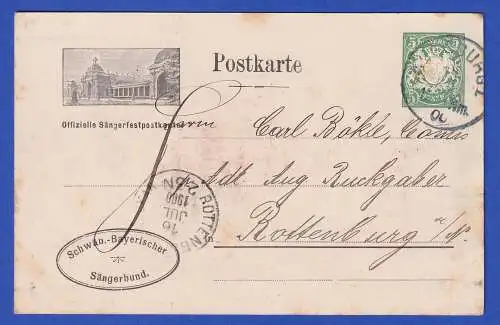 Bayern 1900 Privatganzsache VII. Sängerfest Augsburg gel. nach Rottenburg