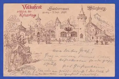 Bayern 1897 Privatganzsache Volksfest Würzburg Kaisertage gelaufen nach Rehau