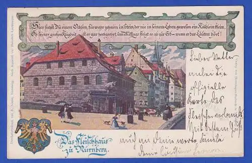 Bayern 1900 Privatganzsache Fleischhaus Nürnberg gelaufen nach Schweinfurt