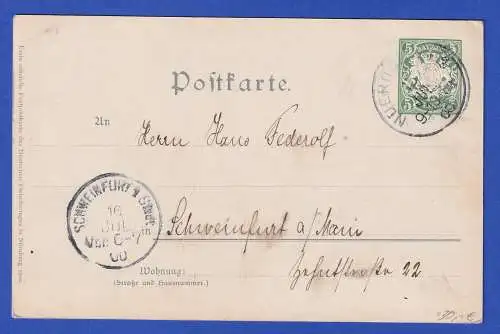 Bayern 1900 Privatganzsache Fleischhaus Nürnberg gelaufen nach Schweinfurt