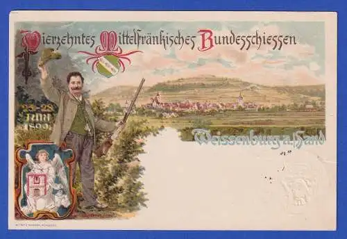 Bayern 1899 Privatganzsache Bundesschießen Weissenburg gel. n. Langensendelbach