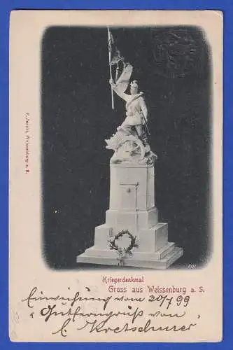 Bayern 1899 Privatganzsache Kriegerdenkmal Weissenburg gelaufen nach Ansbach