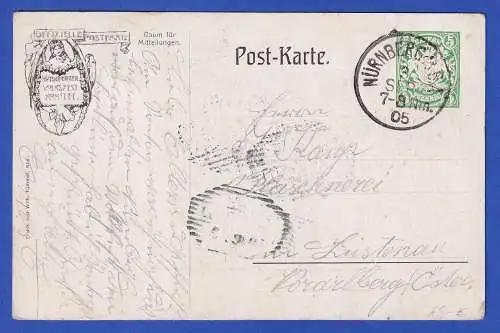 Bayern 1905 Privatganzsache Volksfest Nürnberg gelaufen nach Lustenau/Vorarlberg