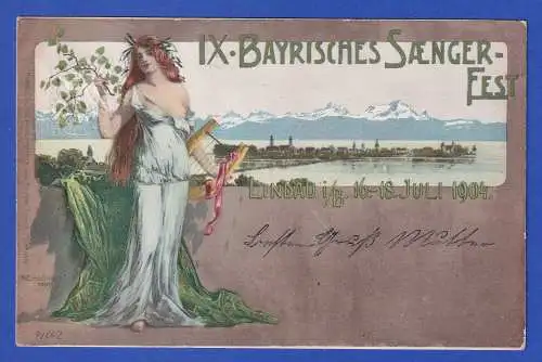 Bayern 1904 Privatganzsache IX. Bayerisches Sängerfest Lindau gel. nach Isny