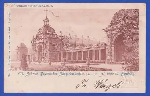 Bayern 1900 Privatganzsache Sängerbundesfest Augsburg gel. nach Rottenburg