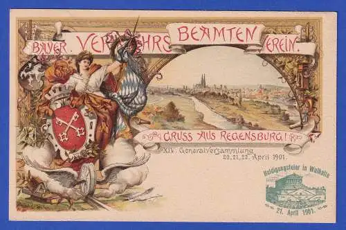 Bayern 1901 Privatganzsache Verkehrsbeamtenverein-Vers. Regensburg ungebraucht