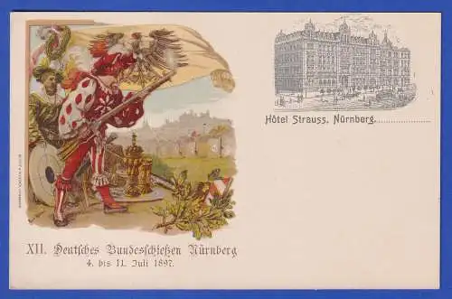 Bayern 1897 Privatganzsache XII. Bundesschießen Nürnberg, Hotel Strauss ungebr.