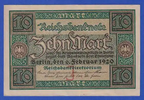 Dt. Reich Reichbanknote 10 Mark, Ausgabe 1920 kassenfrisch/unzirkuliert