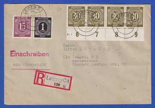 All. Besetzg. 1946 schöne portoger. 136Pfg-MiF auf Orts-R-Brief mit Rückschein